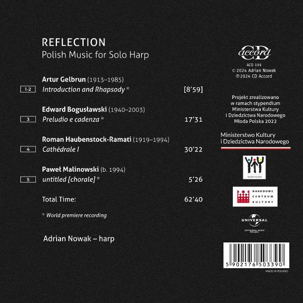 CD-Cover mit einer Liste polnischer Musik für Solo-Harfe, darunter Artur Gelbrun, Edward Boguslawski und Roman Haubenstock-Ramati.