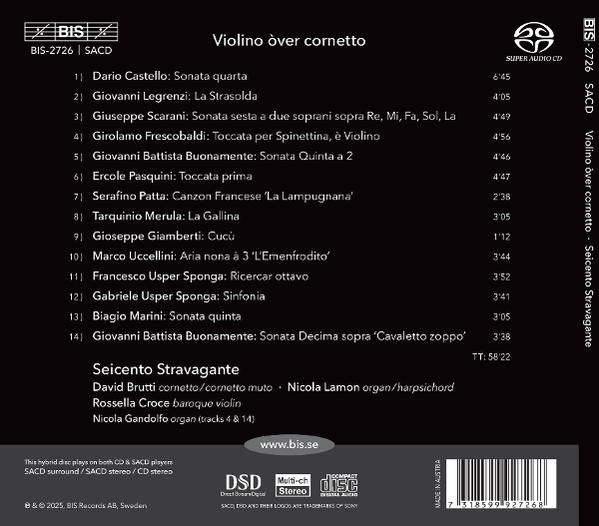 CD-Cover mit Text. Titel: Violino over cornetto. Auflistung der Tracks und Künstlerdetails.