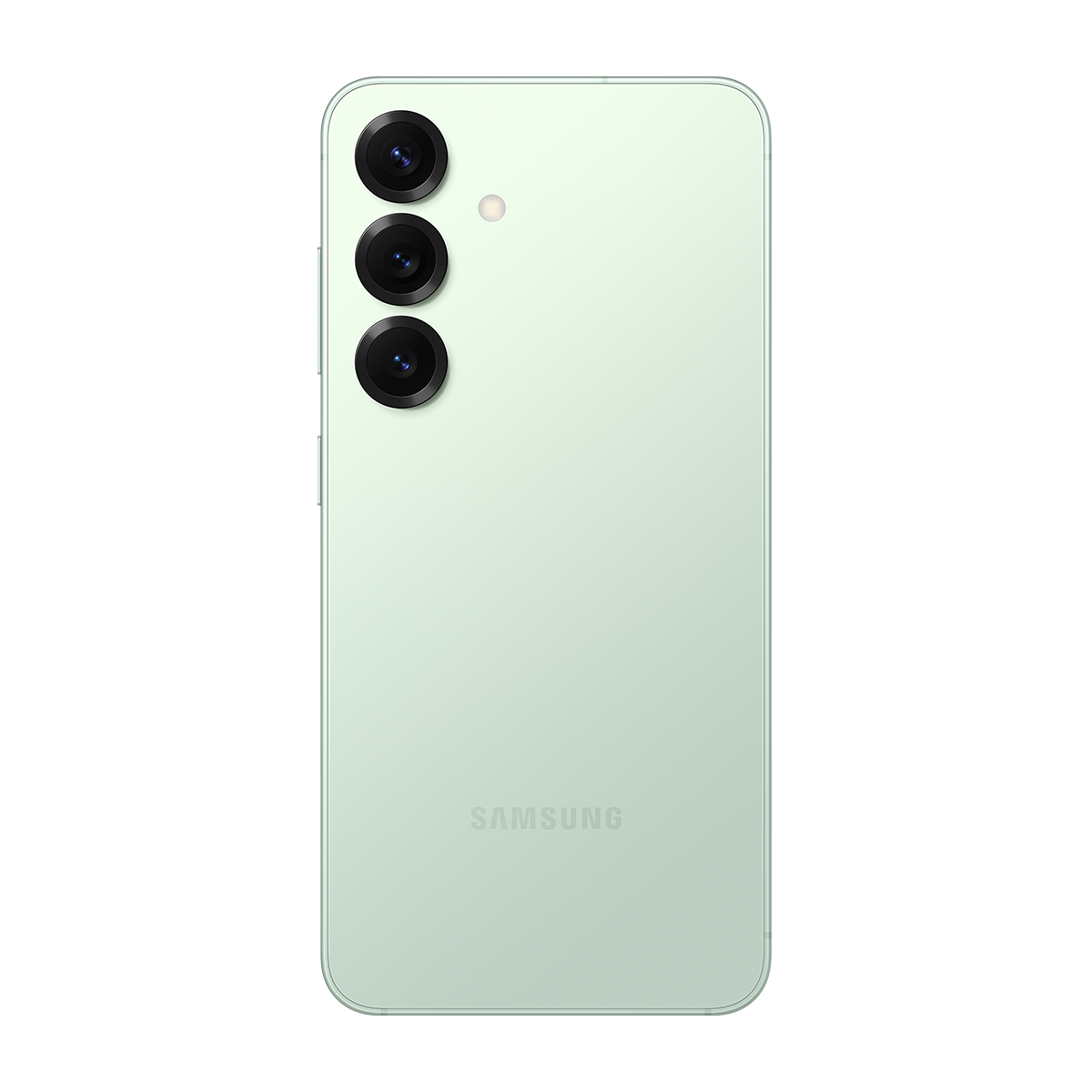 Nane yeşili bir Samsung telefonun arkası. Üç kamera lensi ve Samsung logosu görünür.