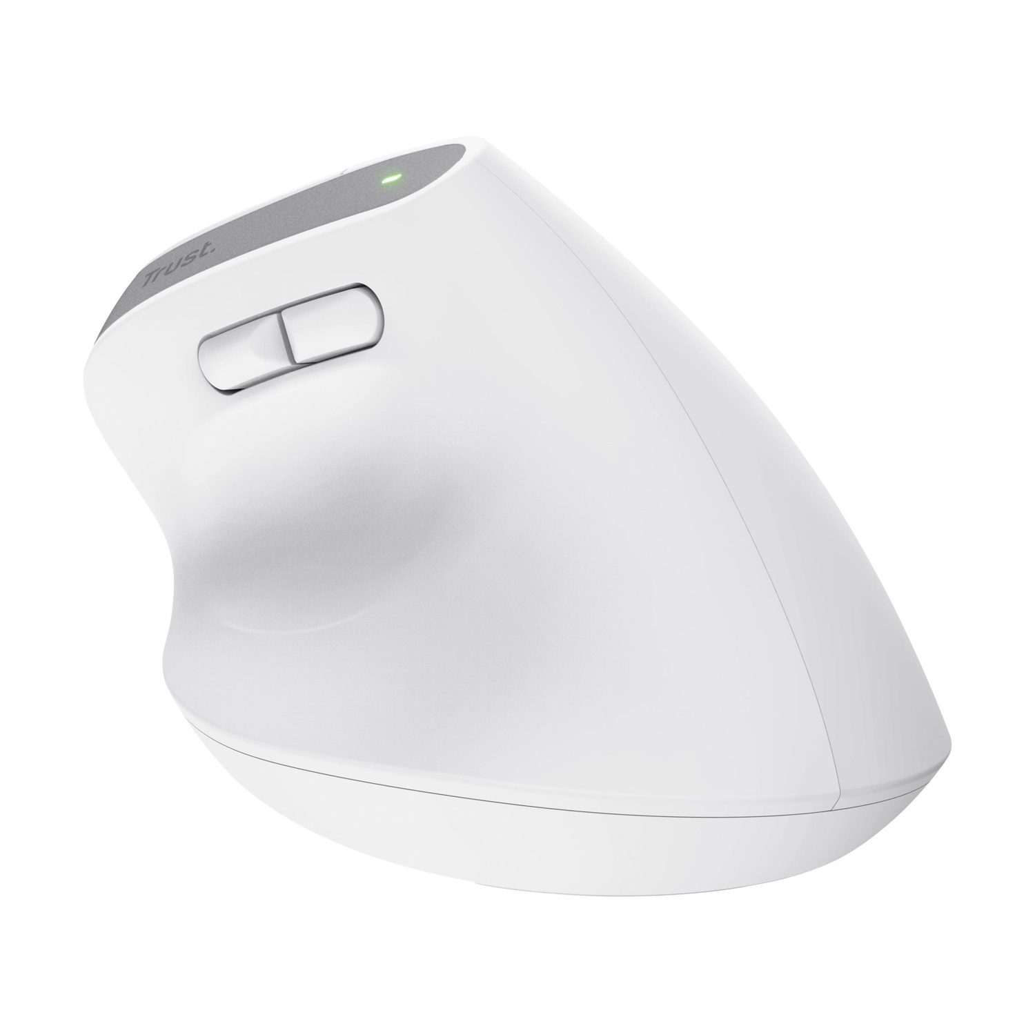 Mouse ergonomico bianco con dettagli grigi.