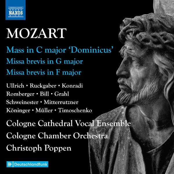 Albumcover: Mozarts Musik, Büste eines Mannes, schwarzer Hintergrund.