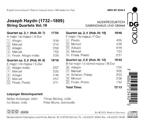 Ein CD-Cover mit Text über Joseph Haydns Streichquartette.