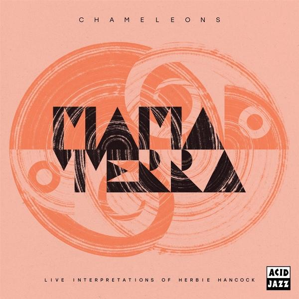 Mama Terra Albumcover mit abstraktem Design. Orange und schwarze Formen.