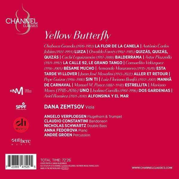 CD-Cover mit Text in Gelb, Rot und Weiß. Listet Songtitel, Künstlernamen und das Logo 'Channel Classics'.