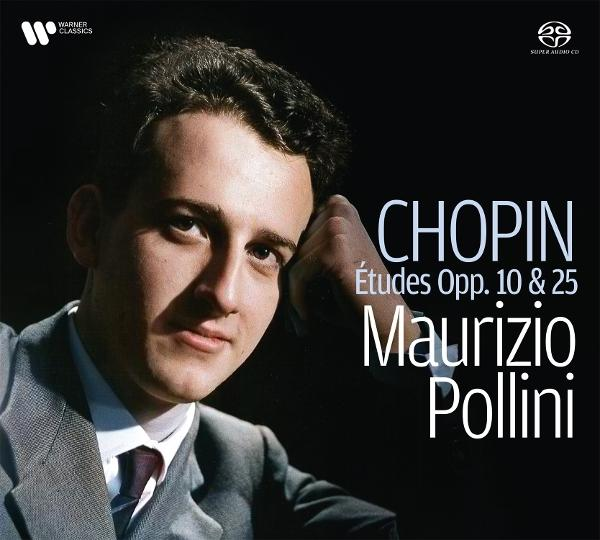 Porträt eines Mannes, Titel: 'CHOPIN Etudes Opp. 10 & 25, Maurizio Pollini'.