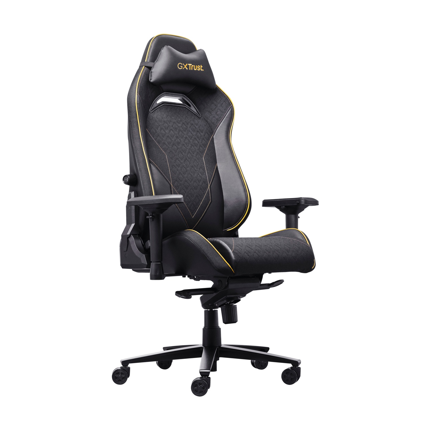 Una sedia da gaming nera e gialla.