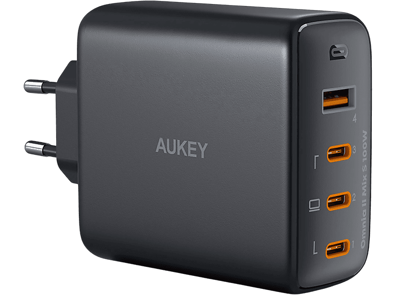 AUKEY PA-B7S-BK 100W Dört Bağlantı Noktalı PD GaN Duvar Şarj Cihazı