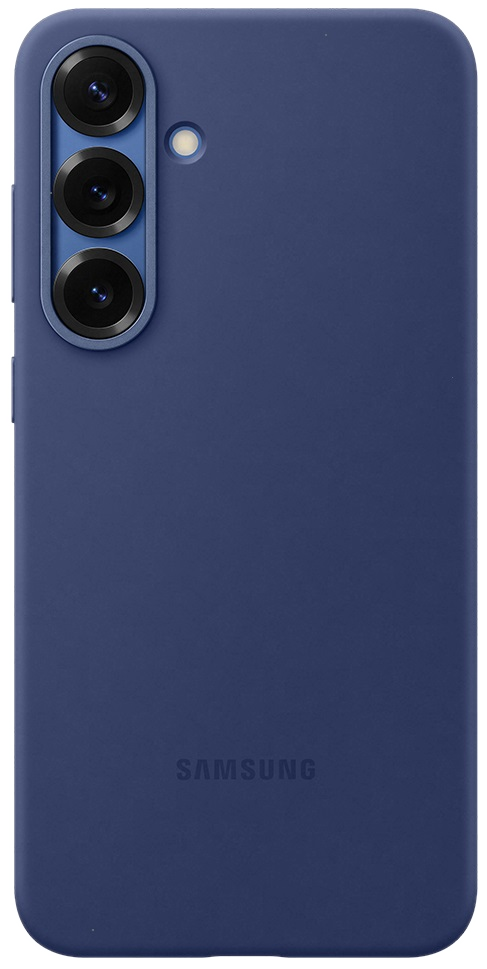 Ciemnoniebieskie etui na telefon z trzema obiektywami aparatu. Logo SAMSUNG na dole.