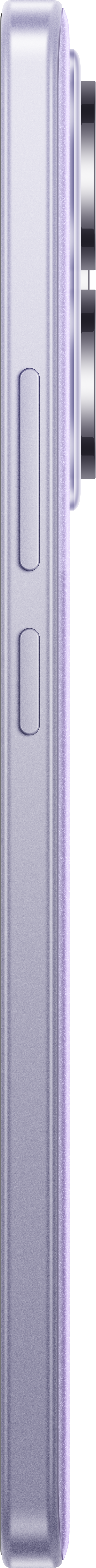 Ezüst színű telefon oldalsó nézete két gombbal és kameramodullal, fekete háttérrel.
