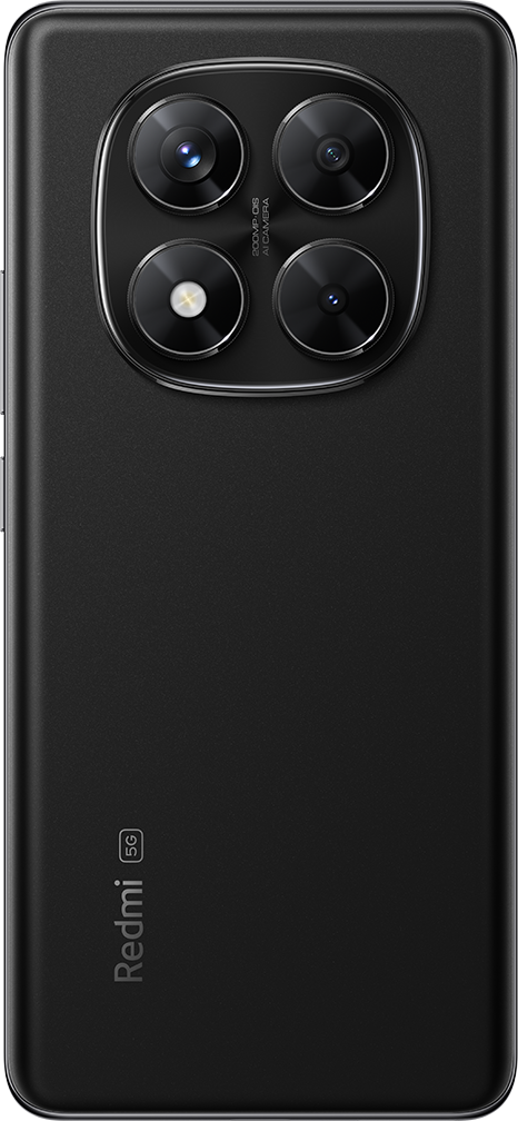 Fekete okostelefon hátlap nagy kamera modullal, lencsékkel és Redmi logóval.