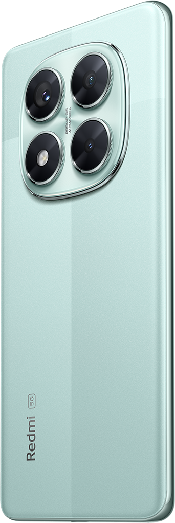 Mentazöld telefon több hátlapi kamerával, Redmi 5G logóval.
