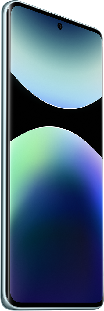 Egy világoskék telefon ívelt képernyővel, fekete háttér.