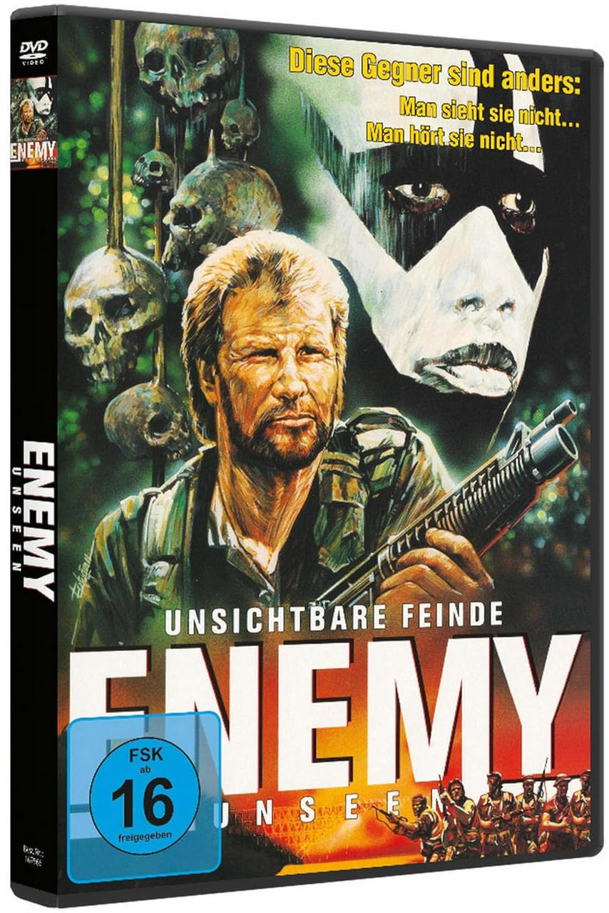 DVD-Cover des Films "Enemy Unseen". Ein Mann mit einer Waffe befindet sich in einem Dschungel.