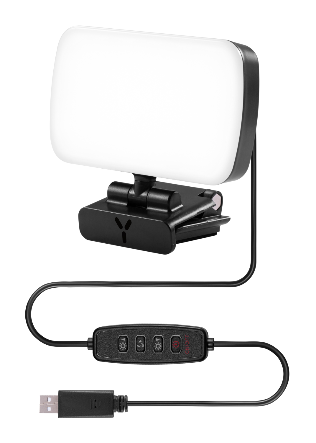 Luz LED en blanco y negro para grabación de video. Cable USB y controles.
