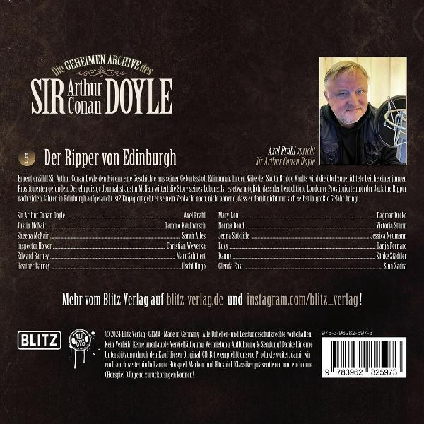 Buchcover mit einem Männergesicht, Text und dem Titel 'The Secret Archives of Sir Arthur Doyle'.