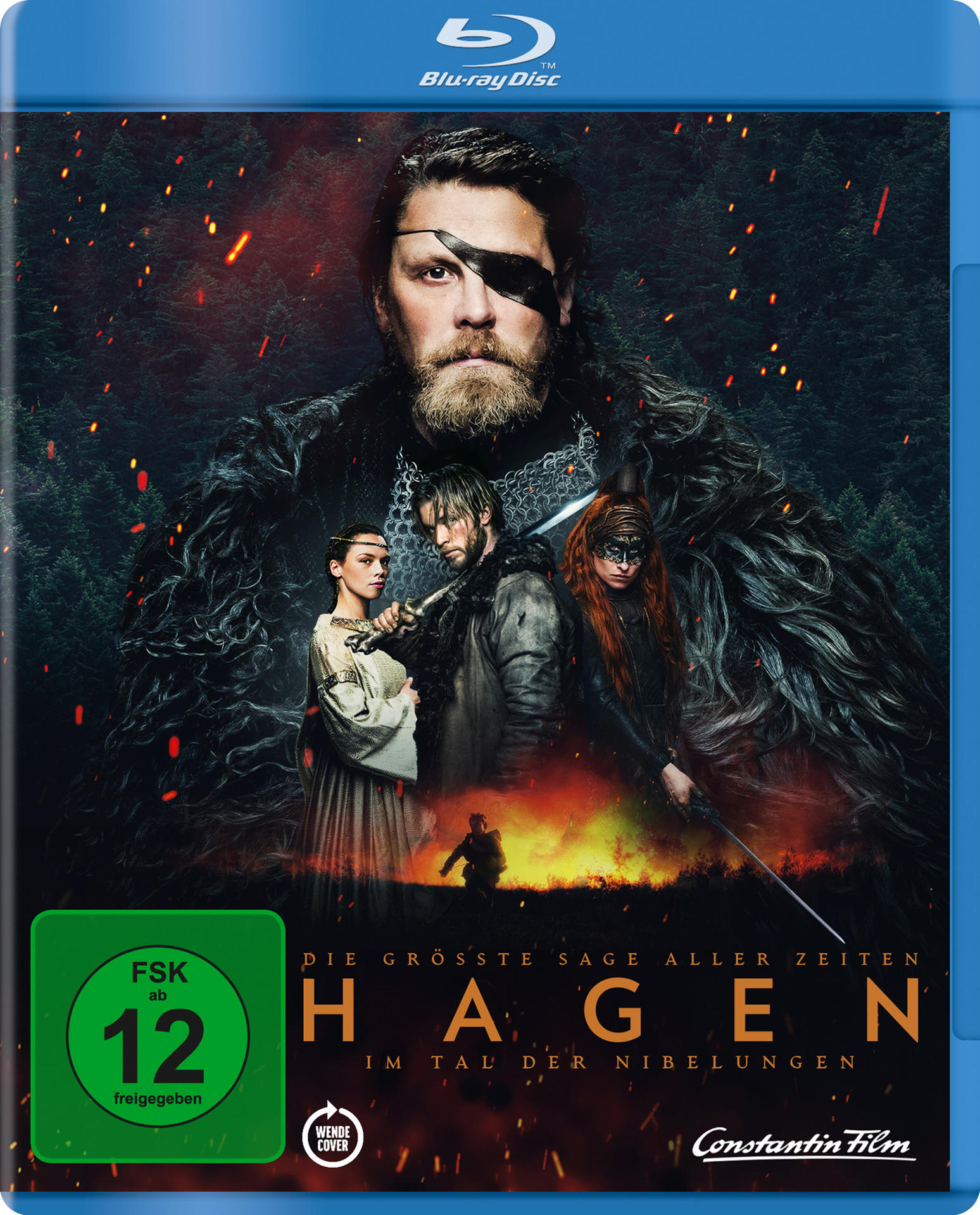 Filmplakat: Menschen im Wald, Mann mit Augenklappe, Text auf Deutsch.