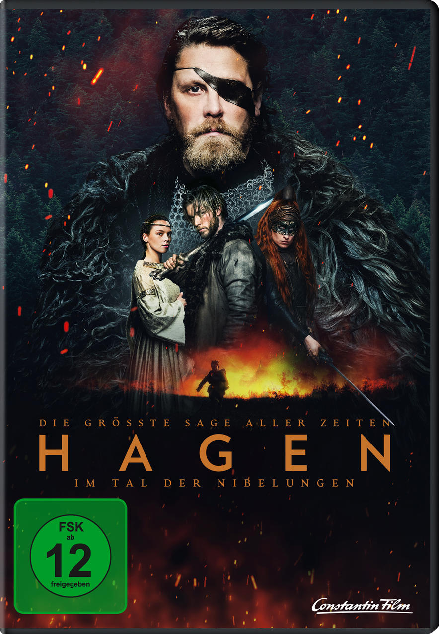 DVD-Cover des Films 'HAGEN' mit Krieger und zwei Frauen, mit deutschem Text und Bewertung.