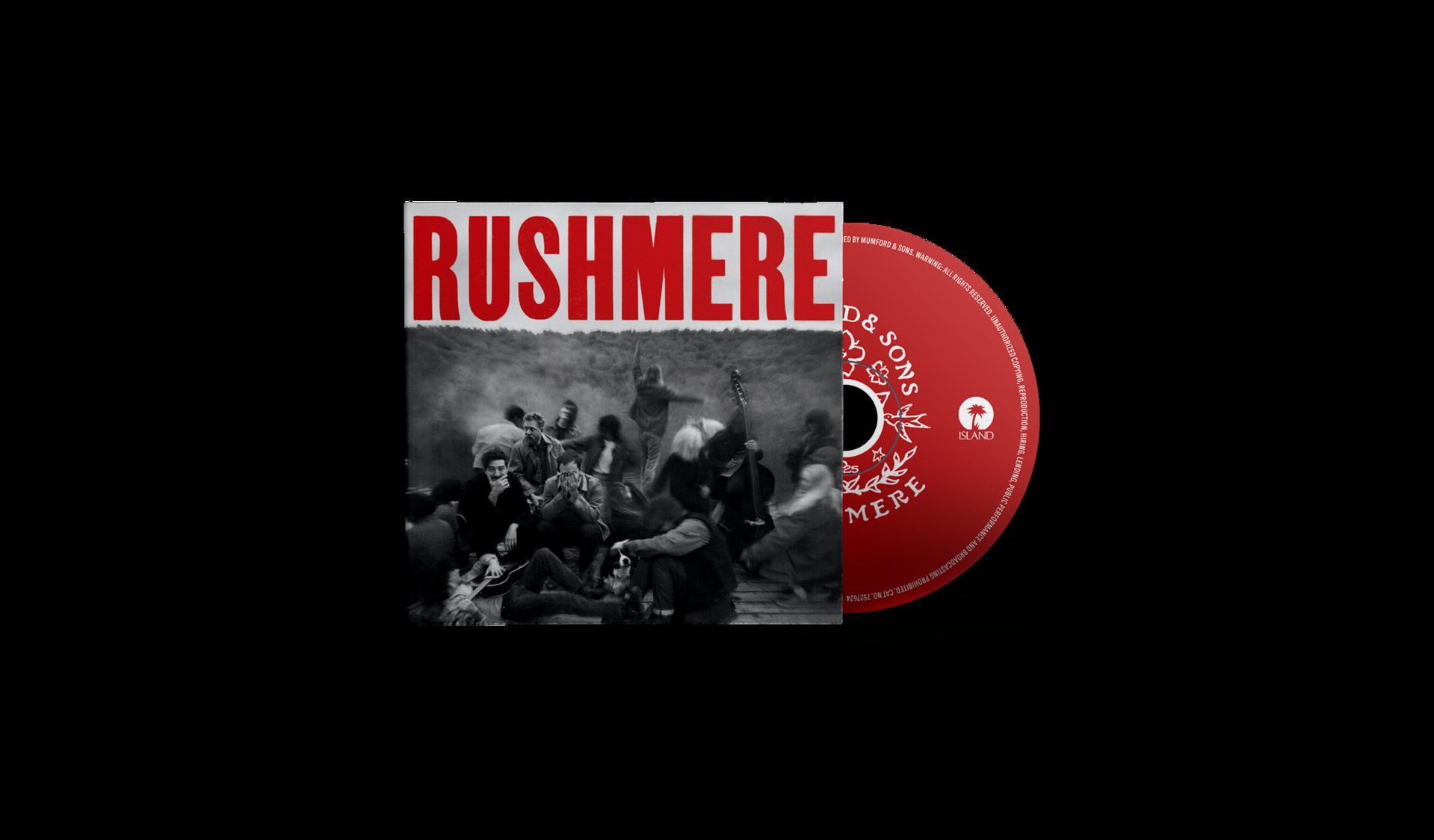 CD-Hülle mit einem Schwarz-Weiß-Foto einer Band und dem Text 'Rushmore'.