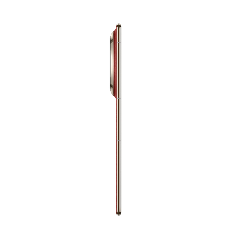 Faltbares Smartphone, Seitenansicht, teilweise geöffnet. Rotgoldener Rahmen.