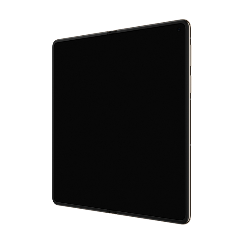 Faltbares Tablet in schwarzer Farbe, geschlossen. Die Kamera ist am Rand sichtbar.