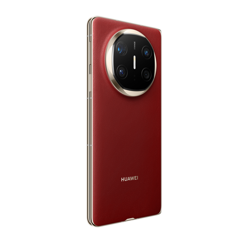 Rotes Smartphone mit Kamera-Erhebung, isoliert auf weißem Hintergrund.