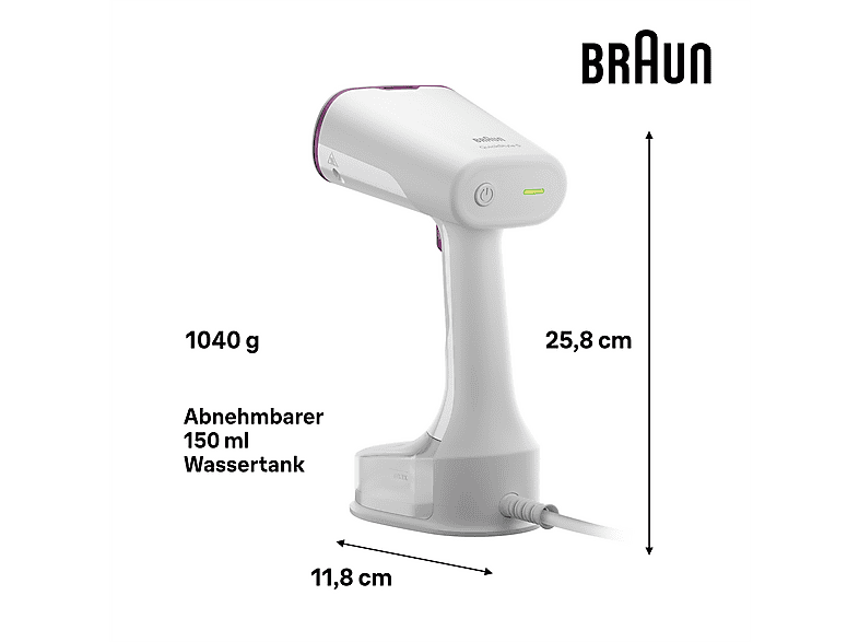 Braun GS 5011 PU Quickstyle 5 Dampfbürste (1200 Watt, 0,15 l Wassertank, Weiß) — Foto 2 von 5