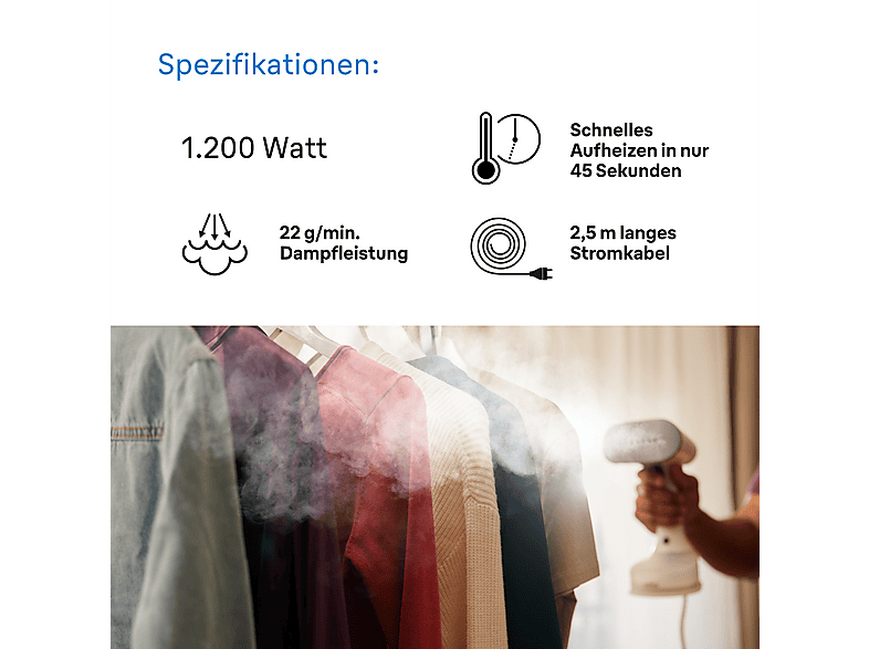 Braun GS 5011 PU Quickstyle 5 Dampfbürste (1200 Watt, 0,15 l Wassertank, Weiß) — Foto 3 von 5