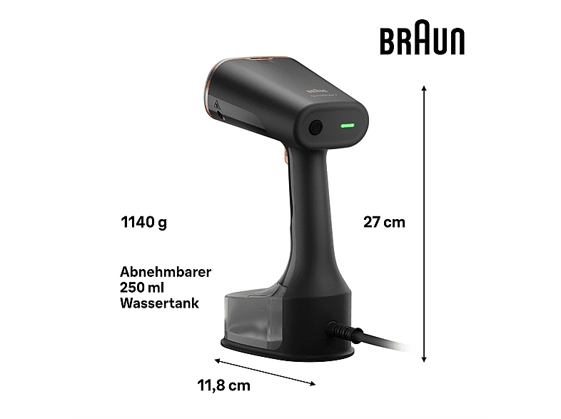 Braun GS 7077BK Quickstyle 7 Dampfbürste (1600 Watt, 0,25 l Wassertank, Schwarz) — Foto 2 von 5