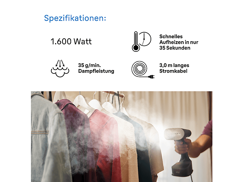 Braun GS 7077BK Quickstyle 7 Dampfbürste (1600 Watt, 0,25 l Wassertank, Schwarz) — Foto 3 von 5