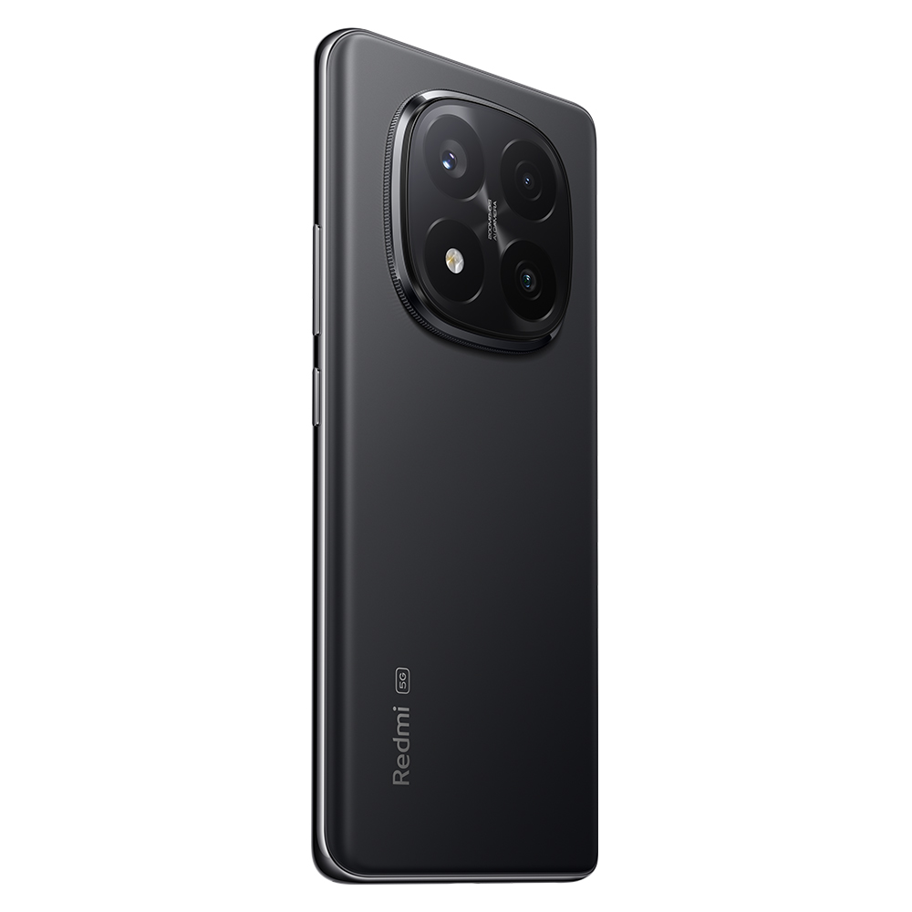 Büyük bir kamera dizisine sahip siyah bir telefon. Kamera bir daire içinde. Telefonun arkası siyah.
