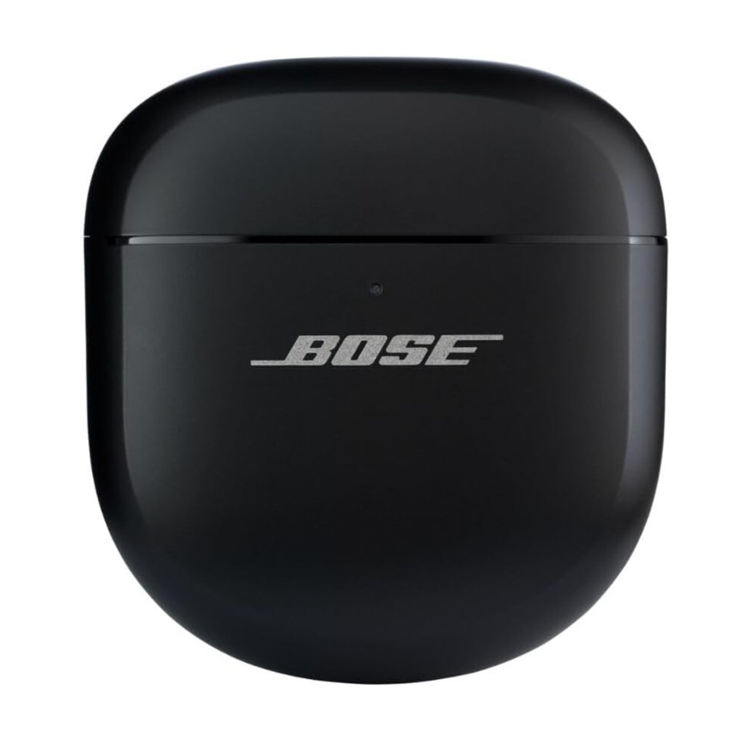 Un astuccio nero per auricolari Bose. Il logo Bose è bianco e centrato sull'astuccio.