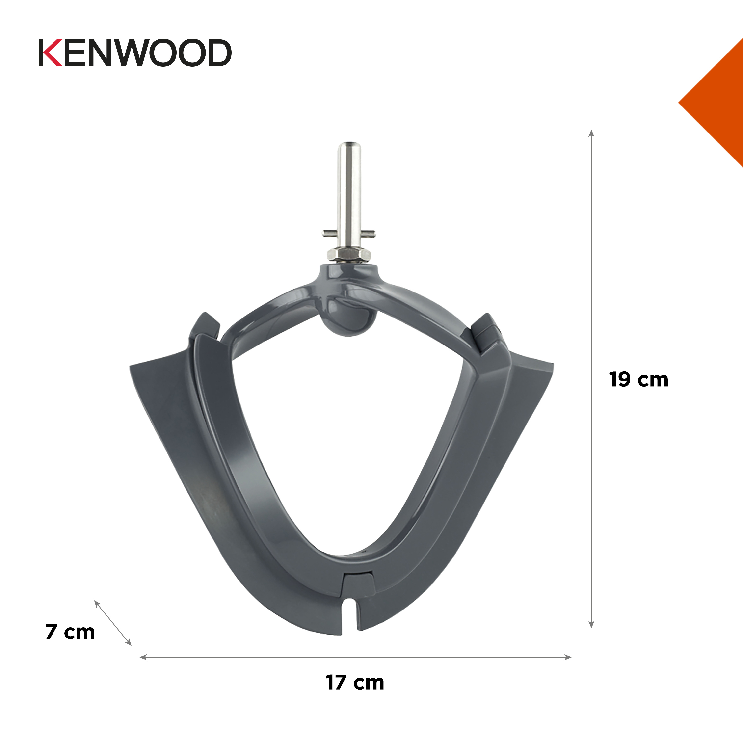 Kenwood Küchenmaschinenaufsatz. Grau, mit Abmessungen: 7 cm, 17 cm und 19 cm.