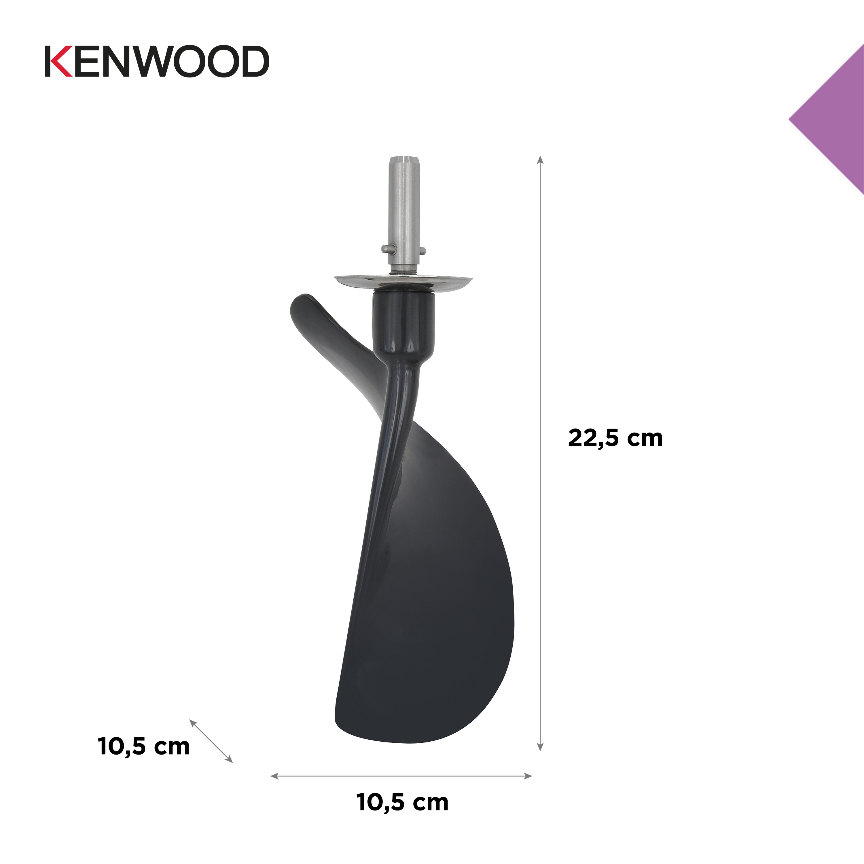 Schwarzer Kenwood-Aufsatz für die Küchenmaschine. Abmessungen: 10,5 cm x 22,5 cm.
