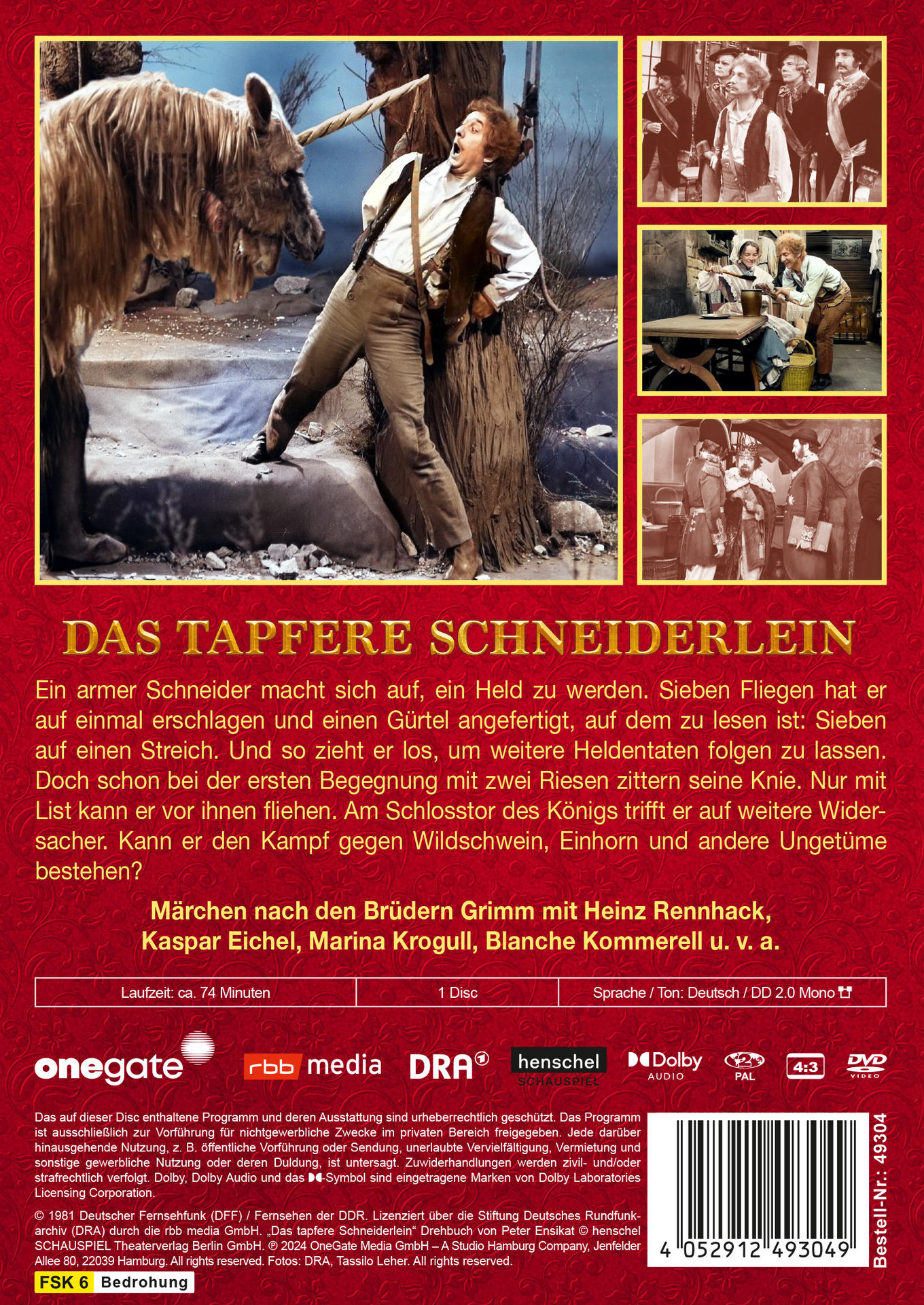 Rückseite der DVD 'Das Tapfere Schneiderlein' mit Illustrationen.