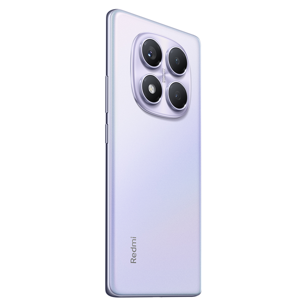 Mor telefon arkası, dört kamera ve Redmi markası.