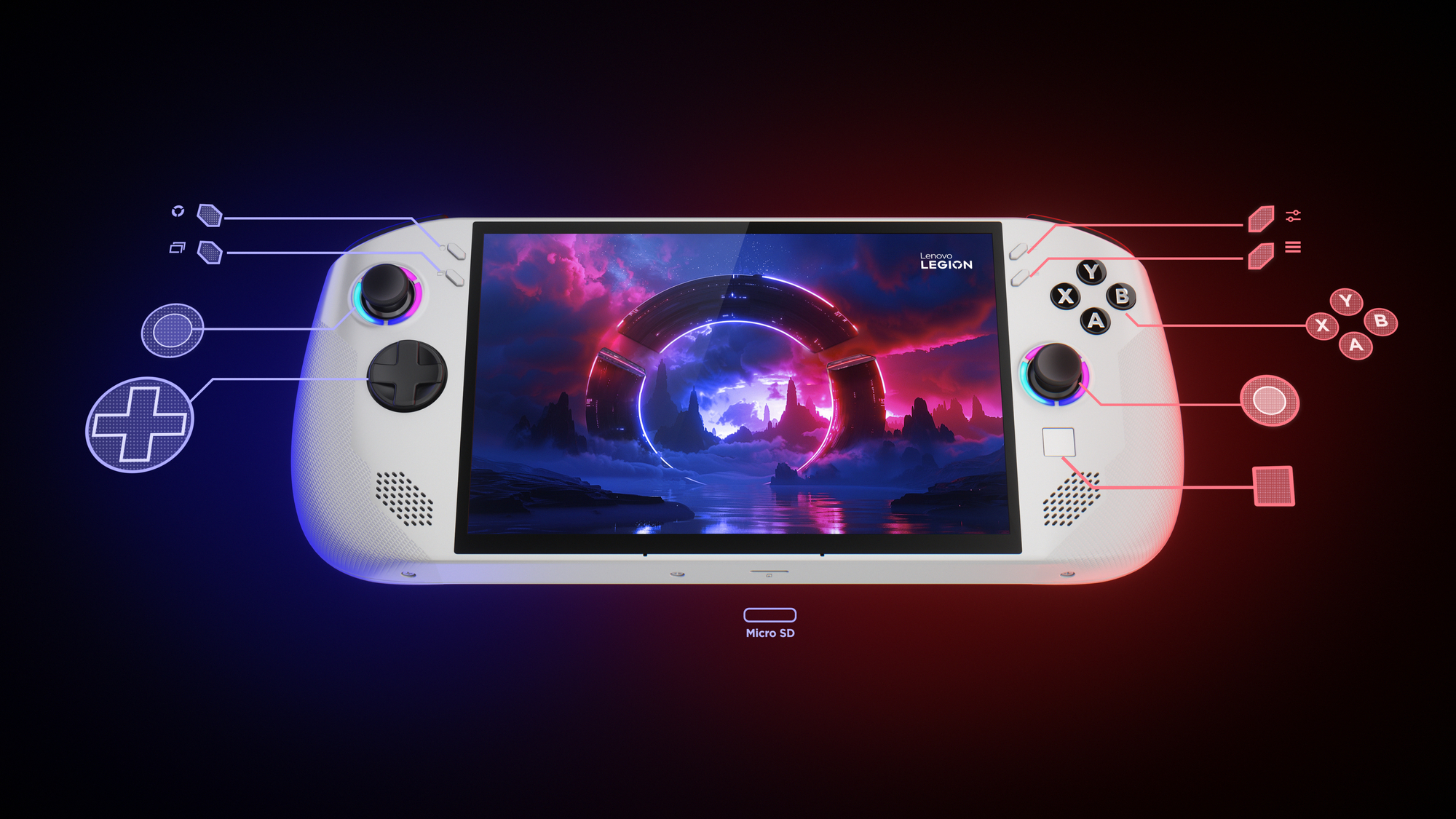 Ein weißes Handheld-Gaming-Gerät mit Knöpfen und einem auf dem Bildschirm angezeigten Spiel.
