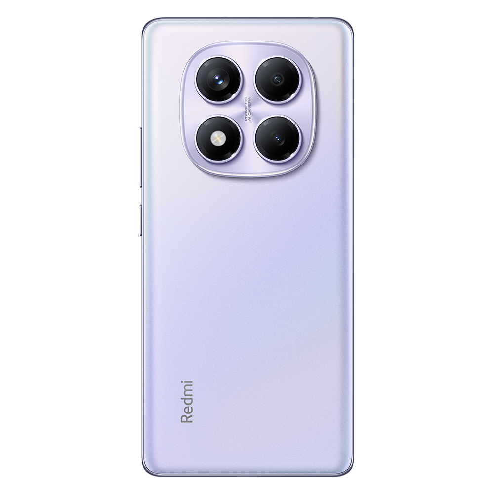 Kamera lensleri ve Redmi logosu olan mor bir telefonun arkası.