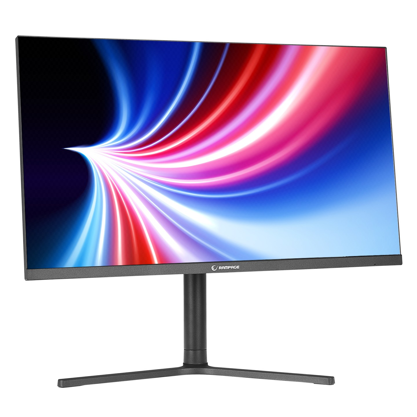 Renkli soyut bir tasarım gösteren kavisli ekranlı monitör.