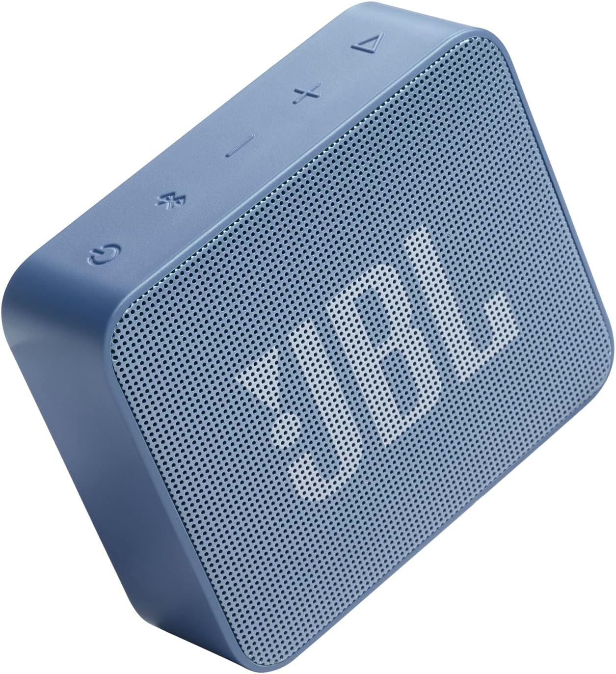 Altavoz azul con botones.