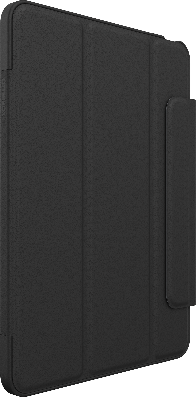 Fekete Otterbox tok tablethez, szögletes nézet. A tok zárva van.