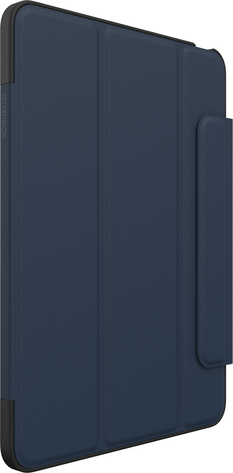 Kék tablettok, lehajtható résszel. A tok iPad-hez készült.