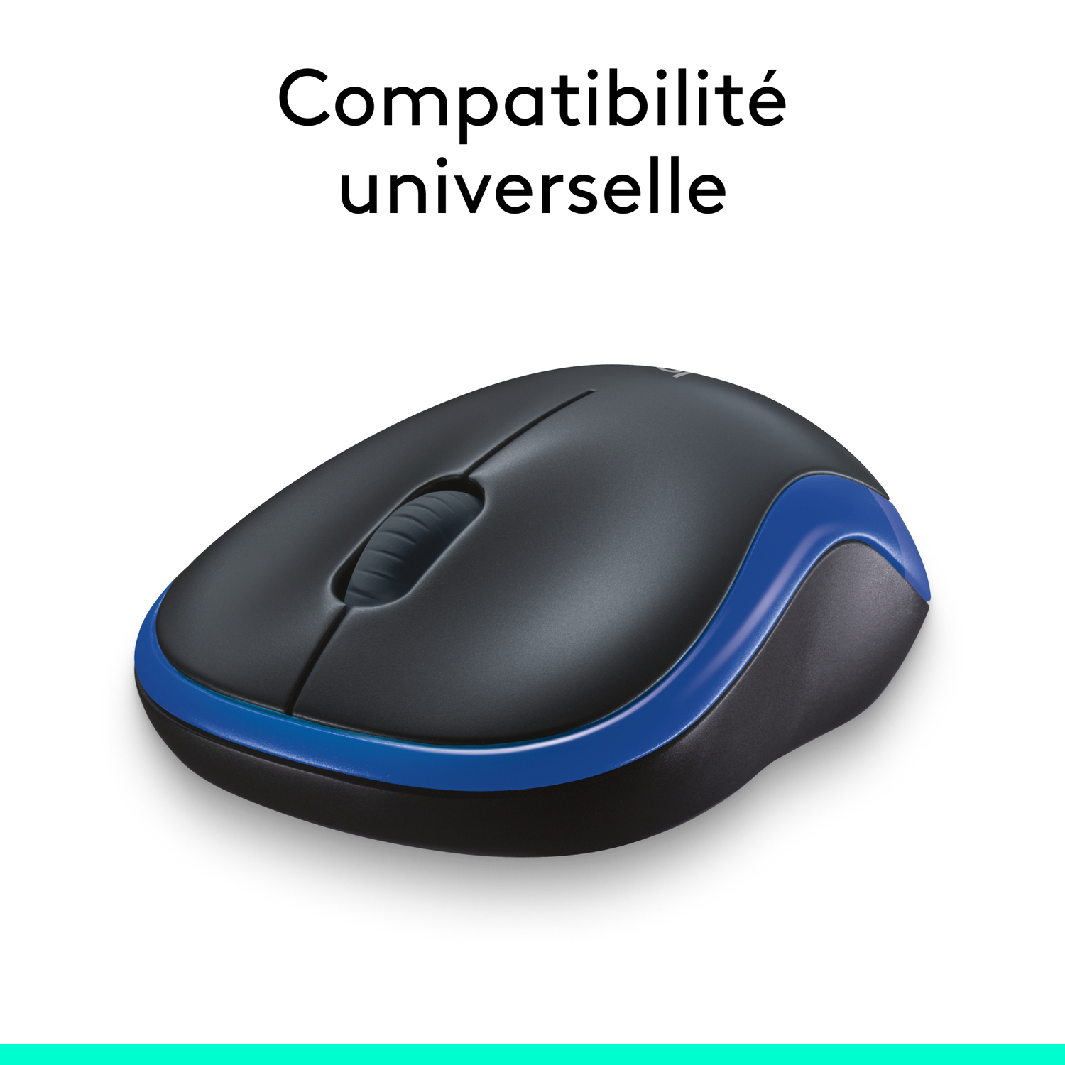 Une souris sans fil avec le dessus noir et les côtés bleus.