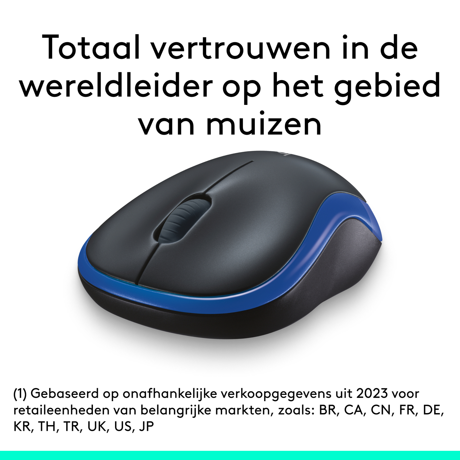 Black and blue mouse. Text above mouse says 'Total trust in the world leader in mice'.