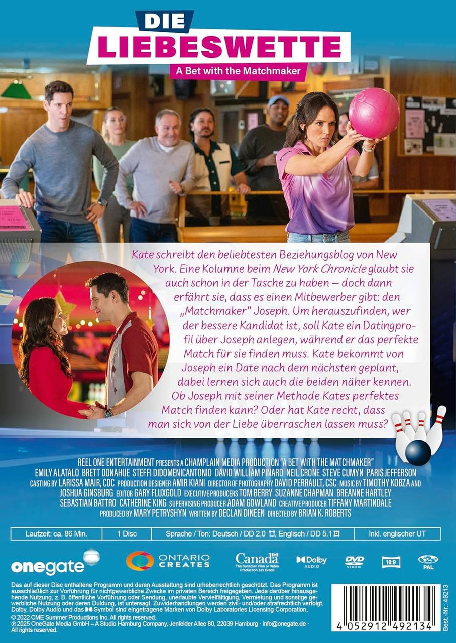 DVD-Hülle mit Filmszenen, Schauspielern und deutschem Text, plus Bowlingkugel.
