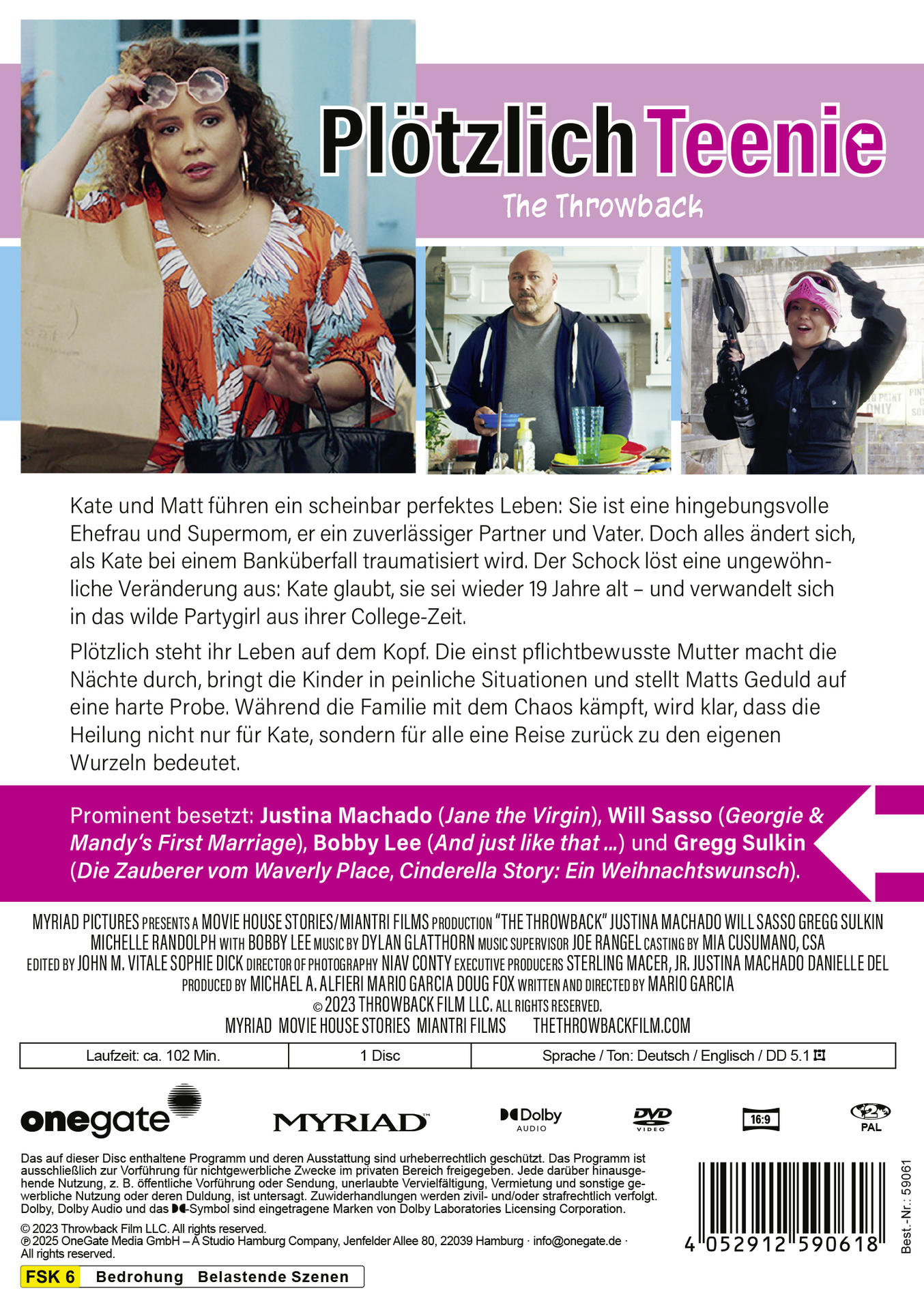 DVD-Cover mit Frau und zwei Männern. Text auf Deutsch. Titel: Plötzlich Teenie.