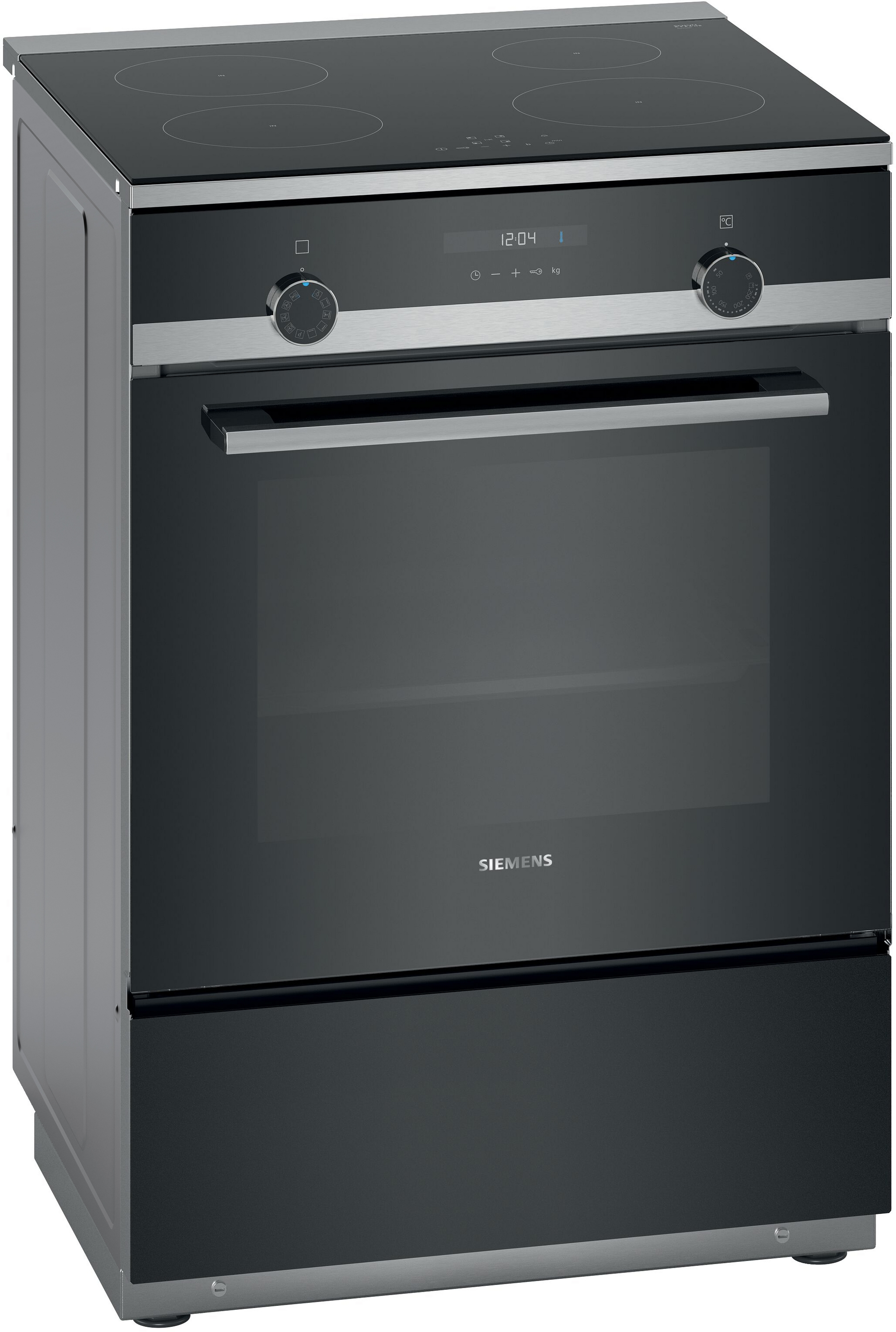 Een moderne Siemens oven met zwart kookoppervlak en ovendeur.