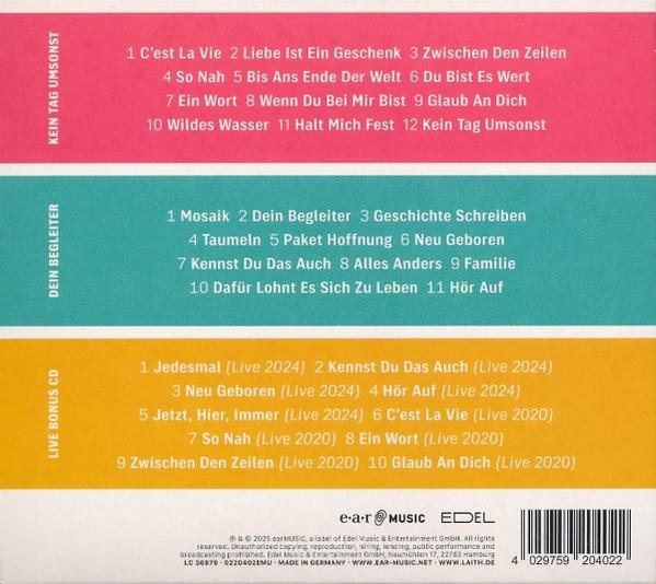 Rückseite einer CD mit Titelliste auf Deutsch und dem e-a-r music Logo.