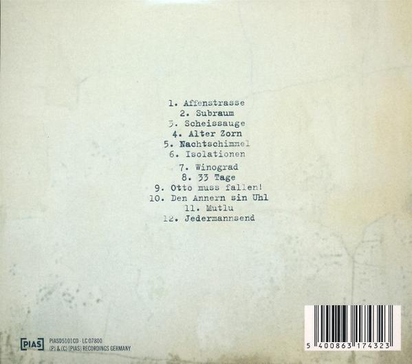 Albumcover mit Titelliste, Schwarzweiß, Text auf der Rückseite.
