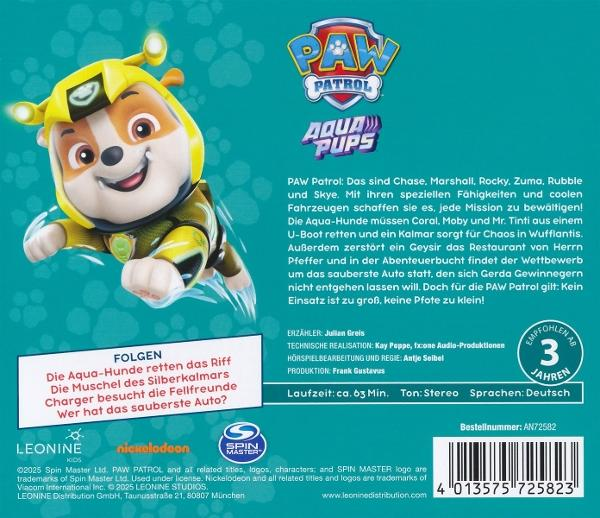 Rückseite einer DVD-Hülle mit Zeichentrickhund und Text auf Deutsch.