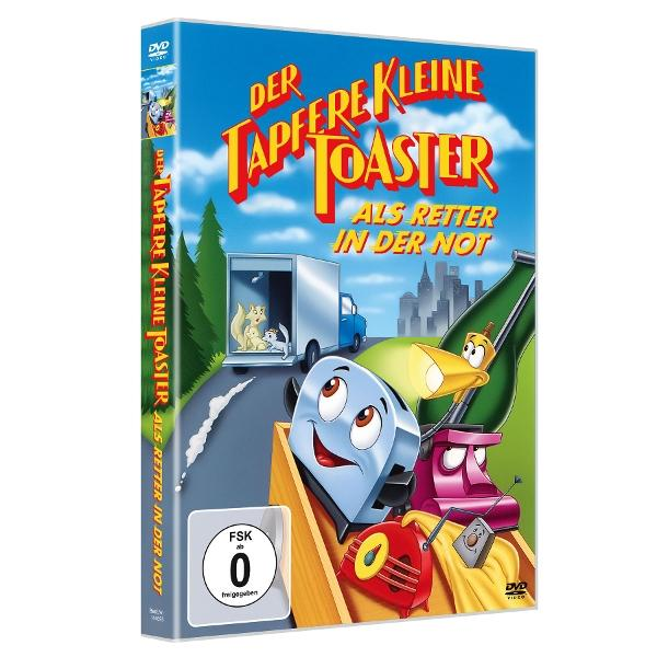 DVD-Cover für Der tapfere kleine Toaster. Toaster, Auto, Flasche und Zeichentrickfiguren.